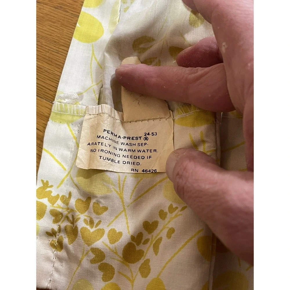 Vintage Floral Pinch Pleat Drape Panels Cotton Polyester MCM‎ Green Yellow 62